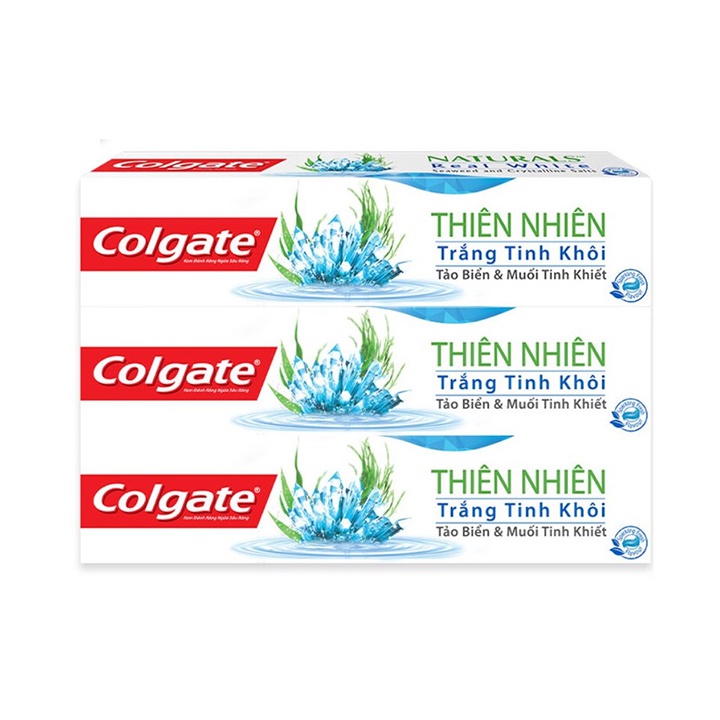 Bộ 3 Kem đánh răng Colgate thiên nhiên làm trắng từ Tảo biển và muối tinh khiết 180g/tuýp