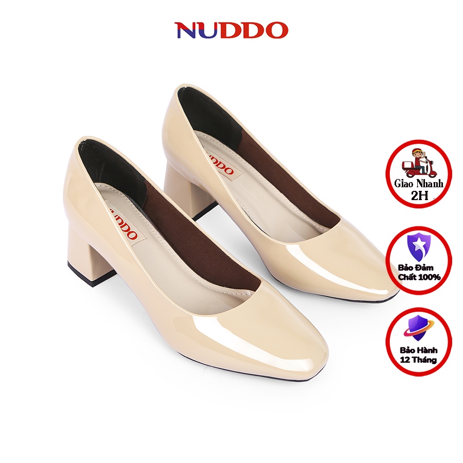 Giày cao gót nữ 5 phân gót vuông mũi vuông thời trang công sở guốc da bóng cao cấp NUB03