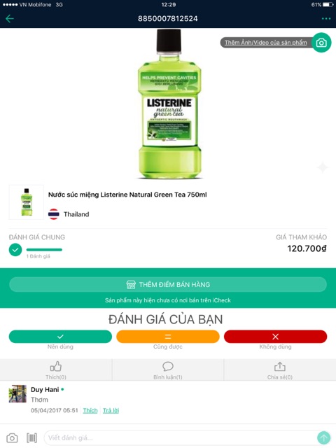 Nước Súc Miệng Trà Xanh Listerine Natural Green Tea chuẩn