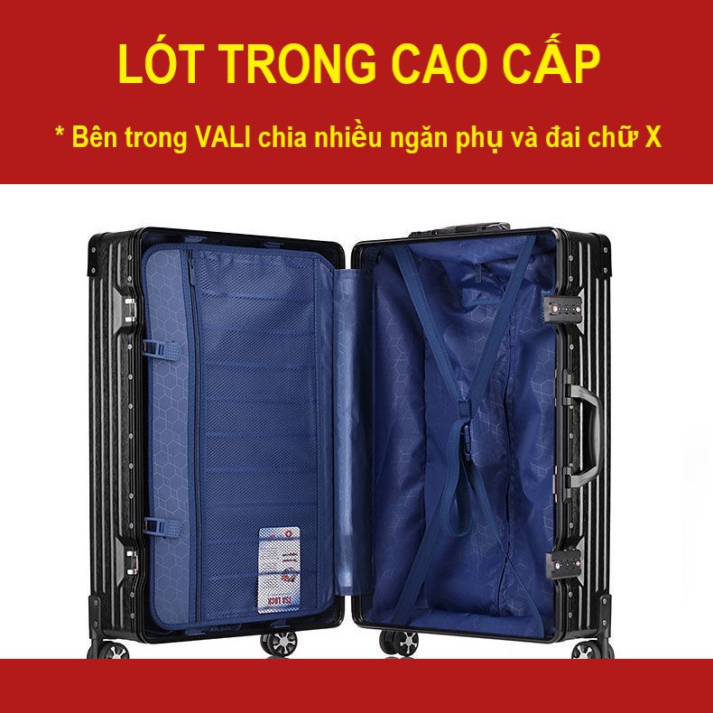 Vali khung nhôm khóa sập cao cấp chống vỡ, chống trộm size 20 inch 24 inch 29 inch