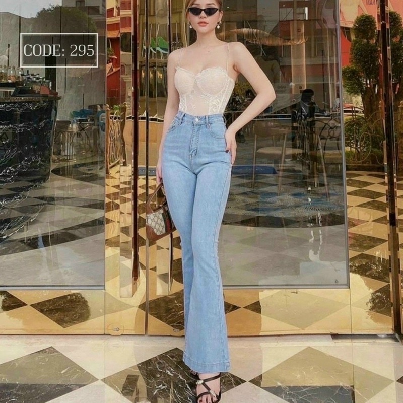Quần jean ống loe lưng cao, Quần jean nữ ống bass chất co giãn phom chuẩn hàng loại 1