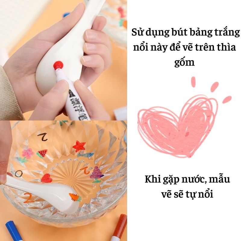 Set 12 bút vẽ nước ma thuật hình nổi trên mặt nước dùng được trên bảng trắng XIAOMIMI D4.047