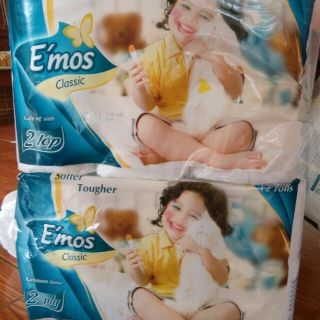 Giấy Vệ Sinh E'Mos Classic Xanh 2 Lớp ( lốc 12 cuộn)