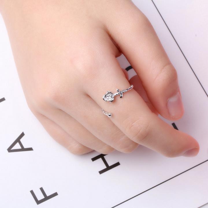 Nhẫn bạc hoa hồng có gai phong cách Hàn Quốc xinh xắn dễ thương