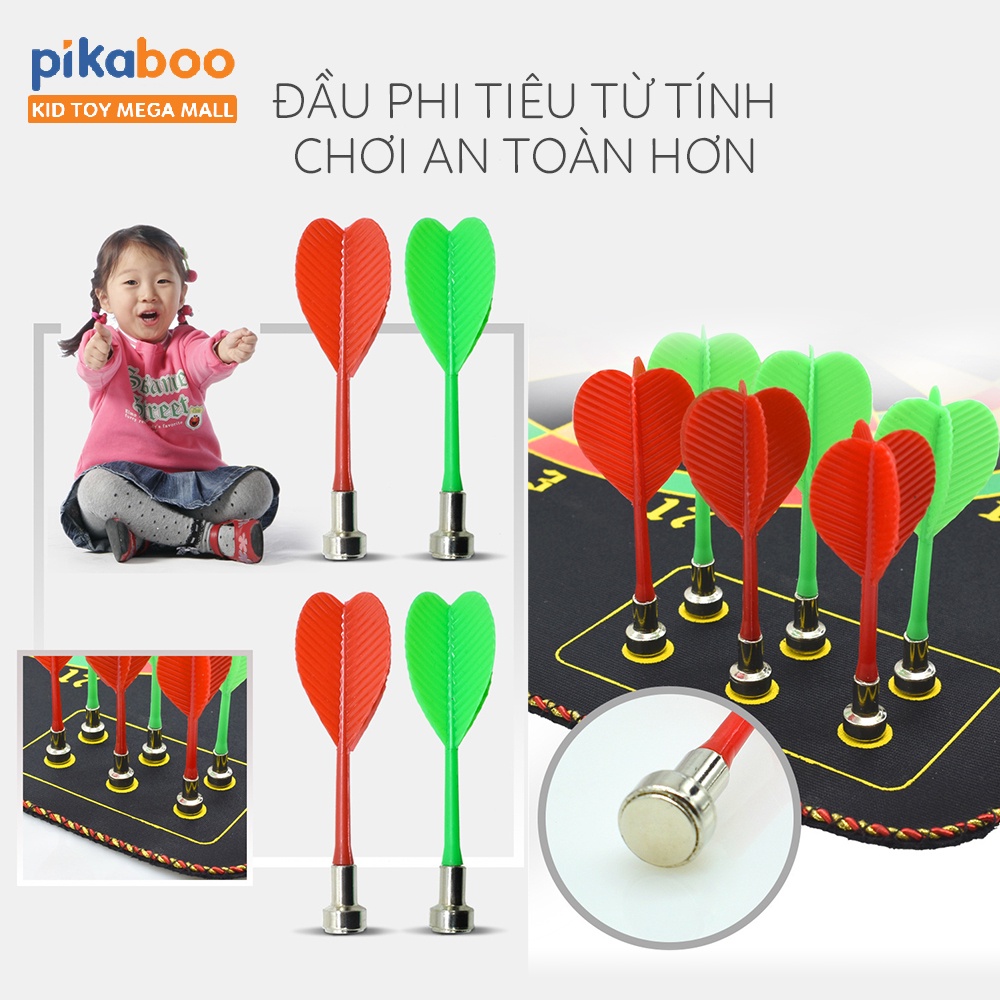 Phi tiêu từ tính Pikaboo gồm 1 bia mục tiêu 2 mặt và 6 phi tiêu nam châm an toàn