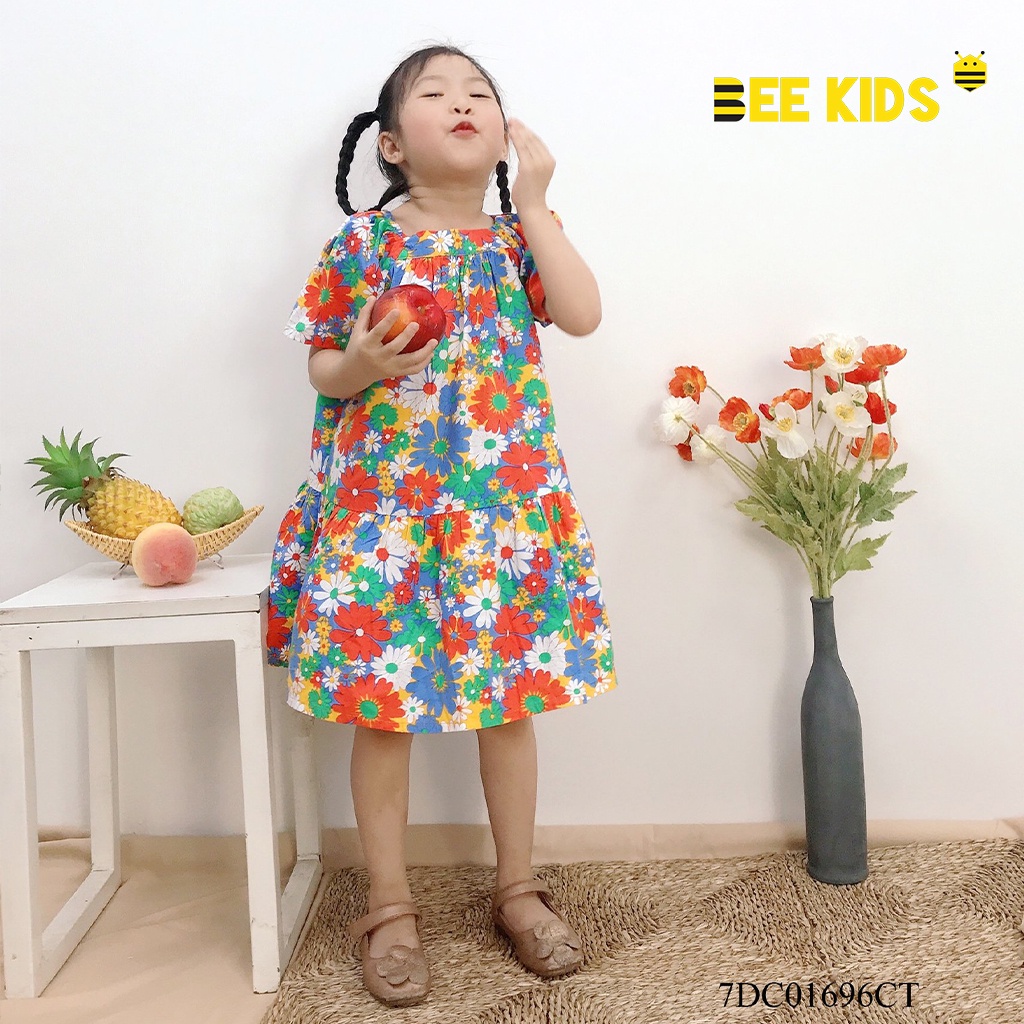 Váy bé gái dáng xoè Bee Kids - Váy hoa nhí mùa hè chất cotton thô mềm mát cho bé (2-8 Tuổi) 7DC01696CT