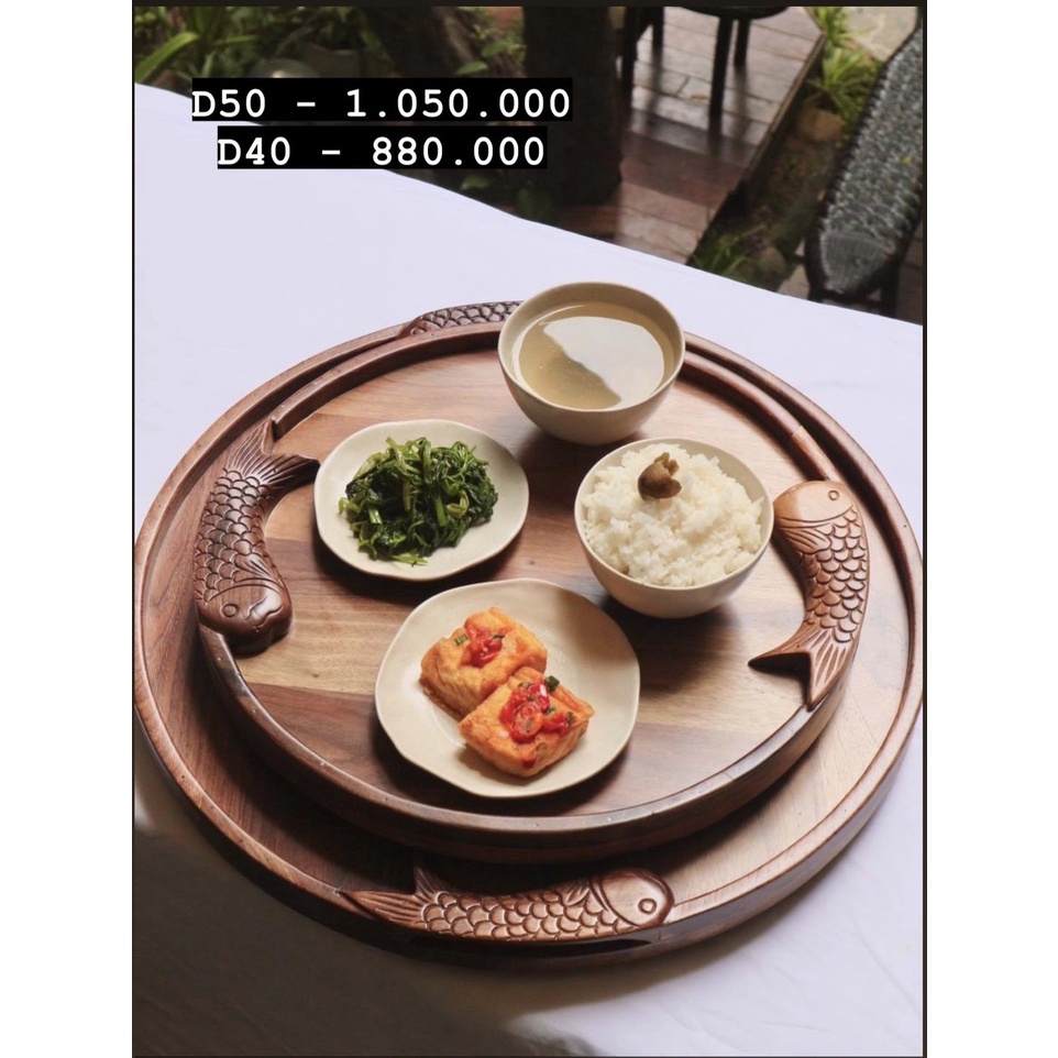 Mâm gỗ óc chó song ngữ tròn, nhẹ, bền, khó sứt mẻ hoặc bể, mẫu mã đẹp mắt - phụ kiện bàn ăn, trang trí decor