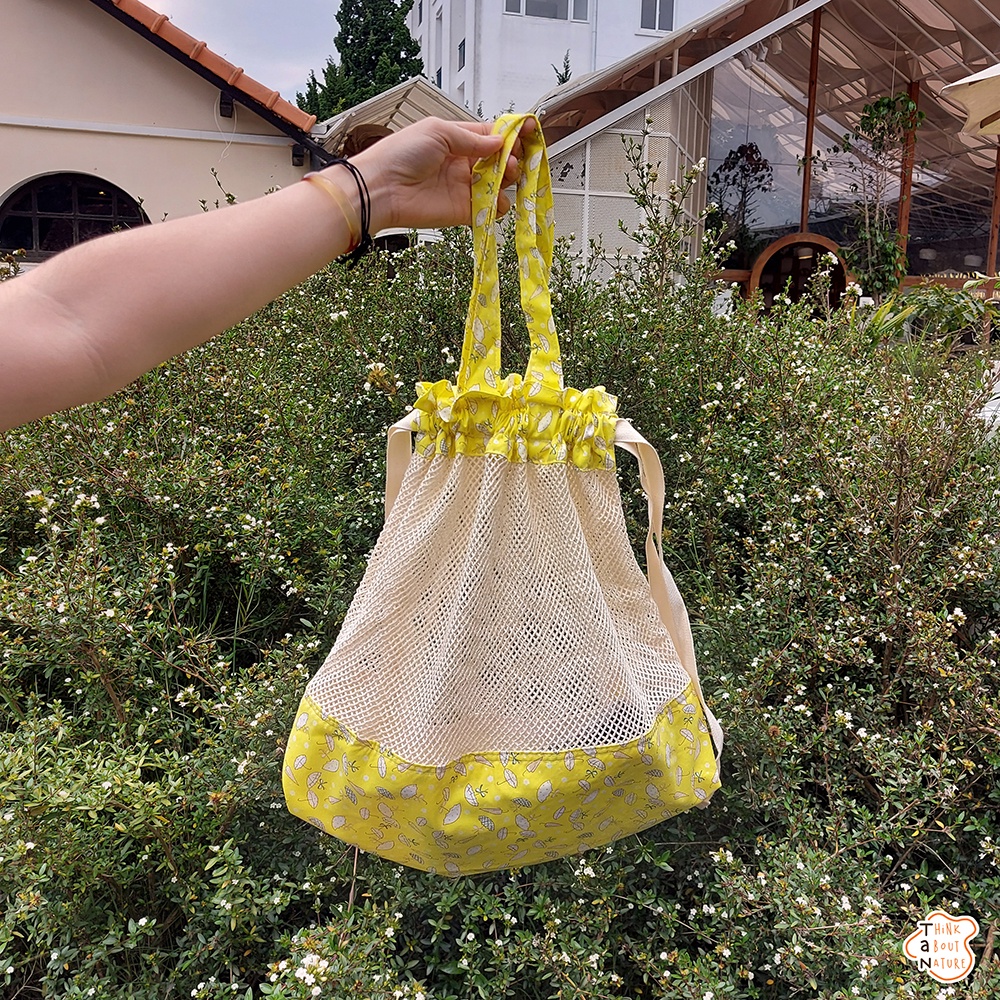 Túi vải đi chợ hoạ tiết cây dù vàng/ Túi lưới cotton bảo vệ môi trường/ TaNcupholder