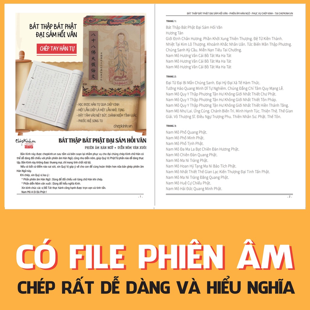 Vở Chép Kinh Bát Thập Bát Phật Đại Sám Hối Văn chữ Hán in mờ - KP12 - chepkinh.vn  học tiếng Trung qua chép Kinh