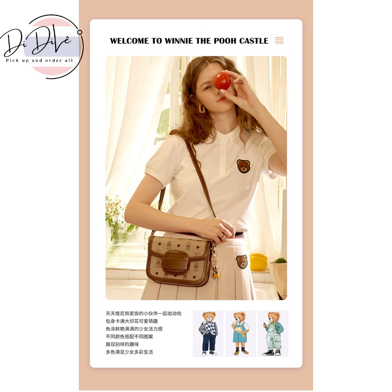 ‼ SẴN  SG ‼ Ttwn Bear Túi Đeo Chéo Nâu Mcm Tn-2190 Size 21X13.5Cm - Di Di Lê - Sẵn Ship