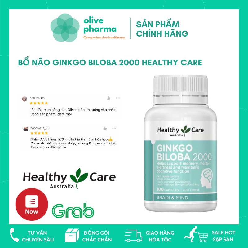 Viên Uống Bổ Não Healthy Care Ginkgo Biloba 2000 Úc  100 viên Mẫu Mới Date Xa - Hỗ Trợ Lưu Thông Tuần Hoàn Máu Não