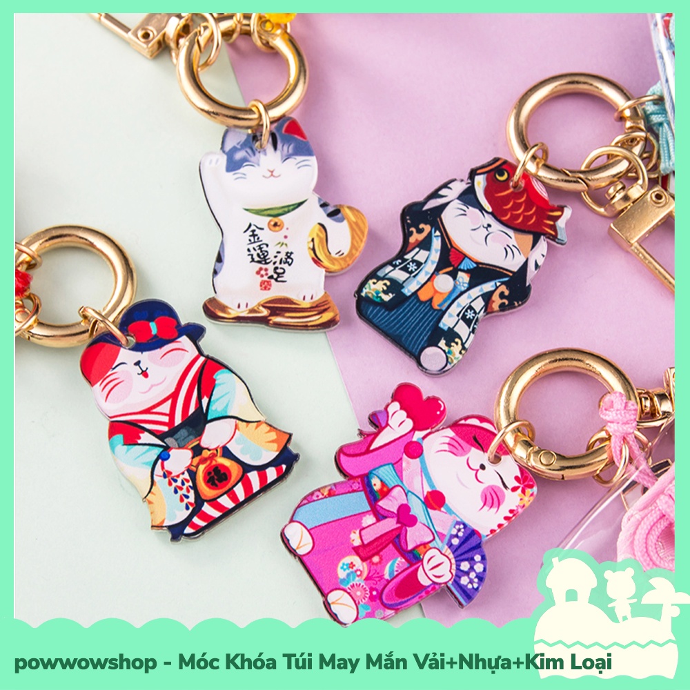 [Sẵn VN - Hỏa Tốc] Móc Khóa Túi May Mắn Kim Loại+PE+Vải Mẫu Lucky Cat Mèo May Mắn Và Cá Chép