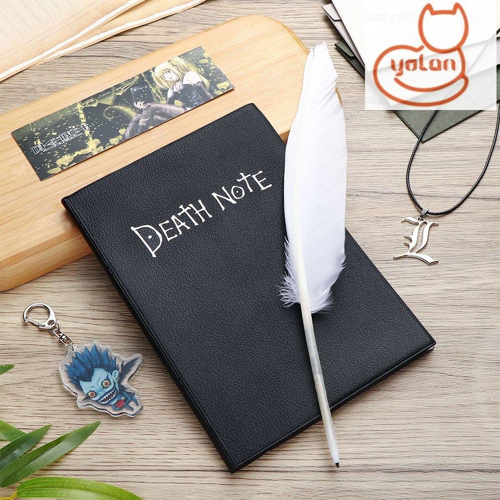 Sổ tay bìa da họa tiết anime death note độc đáo thời trang + bút lông vũ/vòng cổ/móc khóa