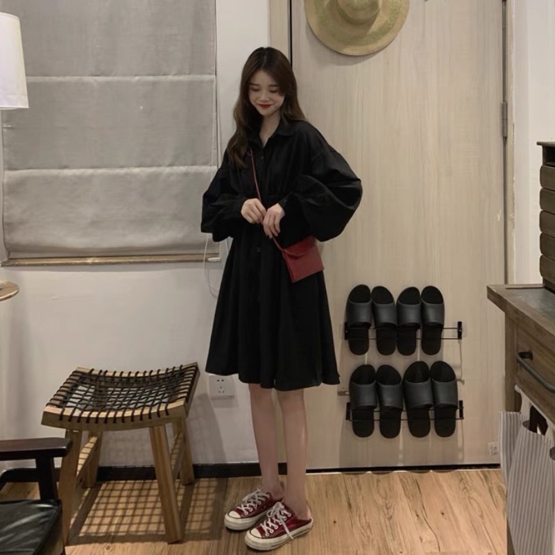 Đầm sơ mi Perty tay dài thời trang retro Hàn Quốc ấn tượng