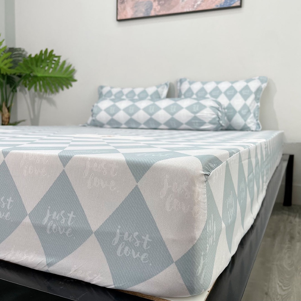 Bộ Ga Giường Tencel Thuần Việt Cao Cấp - Trắng Xám TVM14 (4 Món)