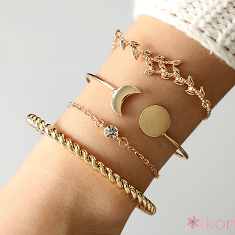 Set 4 vòng tay kim loại đính đá thời trang cho nữ