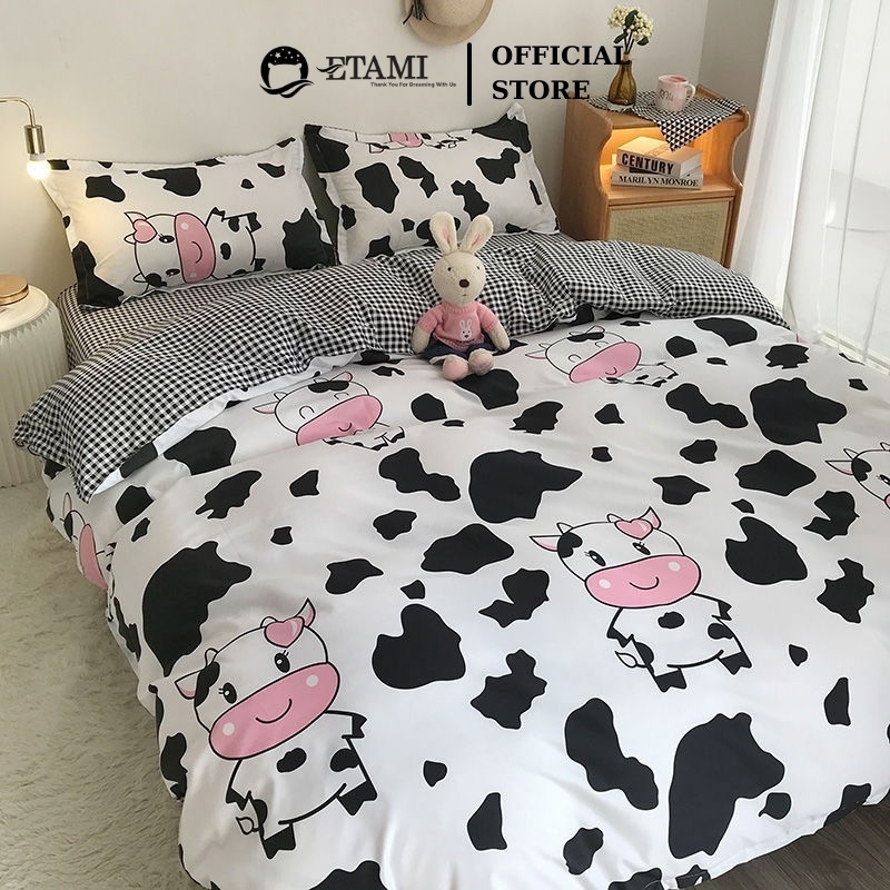 Bộ chăn ga gối ETAMI cotton poly con bò sữa cute miễn phí bo chun drap giường ga trải giường P05