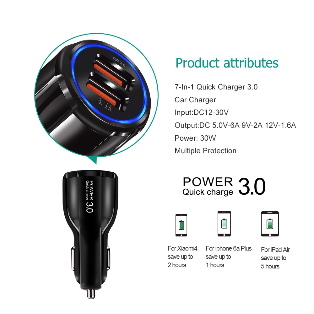 Tẩu Sạc Điện Thoại Nhanh Hai Cổng Usb 3.0 2 Cổng Cho Xe Hơi