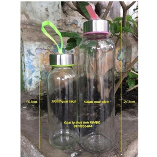 Chai thuỷ tinh 500ml và 300ml nắp sắt dây xách
