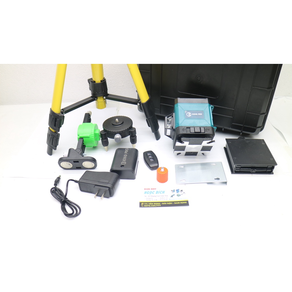 [MÁY 2 PIN] Máy Cân Mực Bắn Cốt Máy Cân Bằng Laser KINGPRO 12 Tia Xanh Laser Có Điều Khiển, Sạc, Chân Đế Máy, Hộp Nhựa