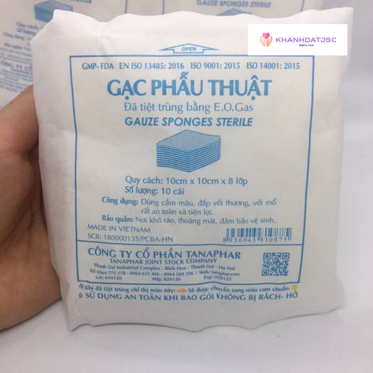 Gạc phẫu thuật, băng vết thương tiệt trùng Tanaphar 10cm x 10cm