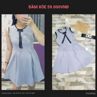 Đầm xòe cổ nơ đơn giản kèm hình thật