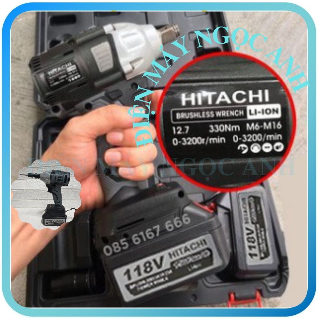Máy siết bulong pin bắn vặn bắt siết bu lông total không chổi than chính hãng HITACH 118V 100% đồng- 2 Pin Chuẩn 10 Cell