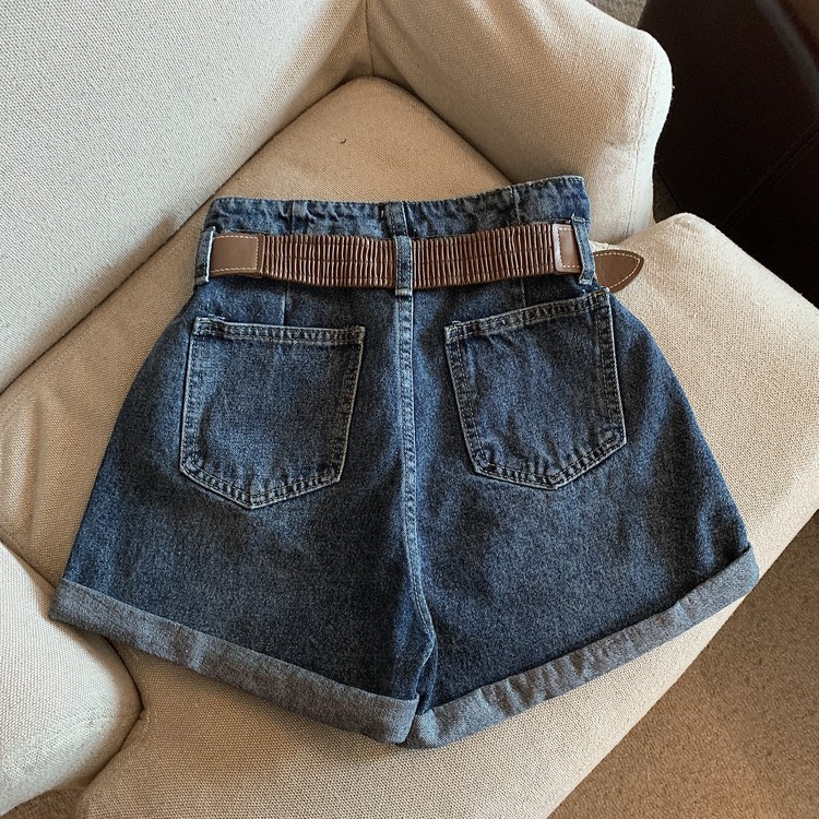 NUZIRO  Quần short jean  lưng cao phong cách retro thời trang cho nữ