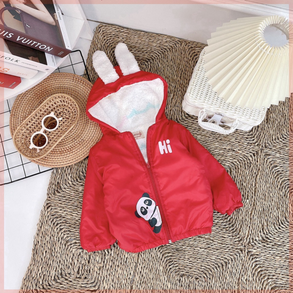 áo khoác cho bé trai bé gái lót nỉ họa tiết mũ đính tai thỏ vui nhộn lili.kids AK02