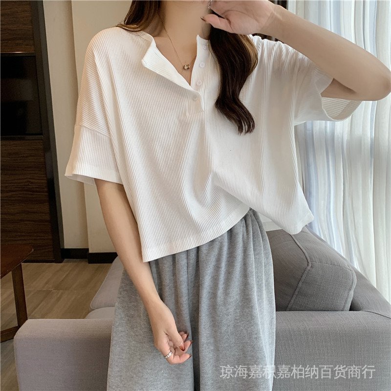 Áo Thun Dệt Kim Tay Lỡ Dáng Ôm Phong Cách Hàn Quốc Thời Trang Mùa Hè Xinh Xắn Cho Nữ