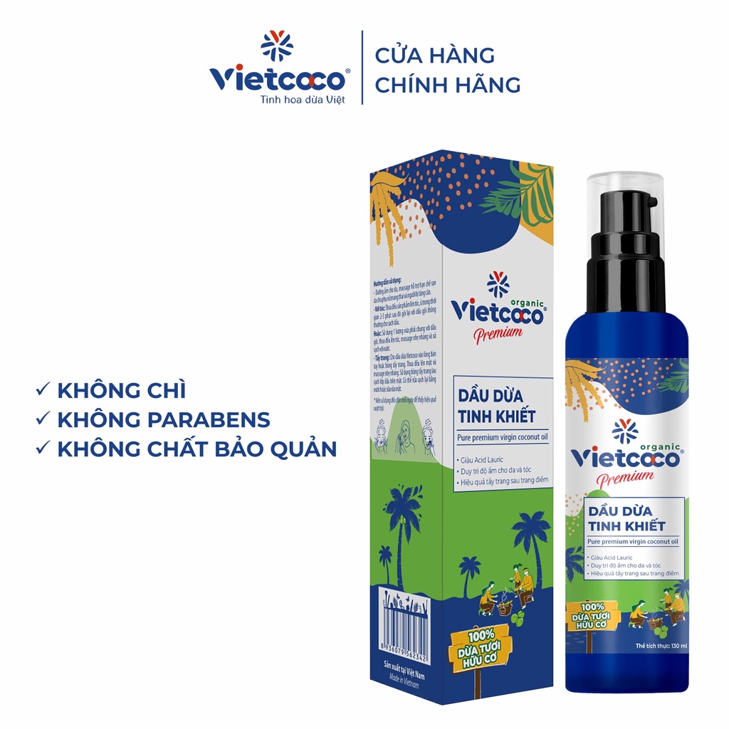 130ml - Dầu dừa tinh khiết mỹ phẩm Vietcoco dưỡng tóc, dưỡng da, dưỡng môi