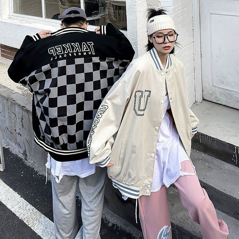 Áo Bomber / Áo Khoác Gió Nam Nữ 2 Lớp Form Rộng Unisex Họa Tiết Caro Phong Cách Hàn Quốc Siêu Cá Tính