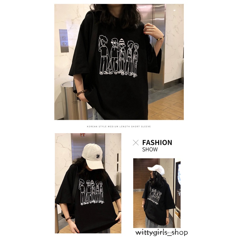 Wittygirls-áo Thun Nữ Ngắn Tay Dáng Rộng Phong Cách Hàn Quốc Preppy