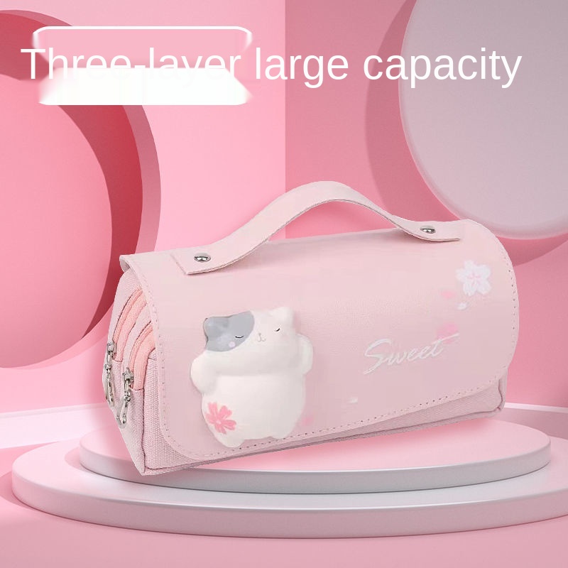 Túi đựng bút bằng vải Canvas thiết kế dễ thương sức chứa lớn tiện dụng cho học sinh tiểu học