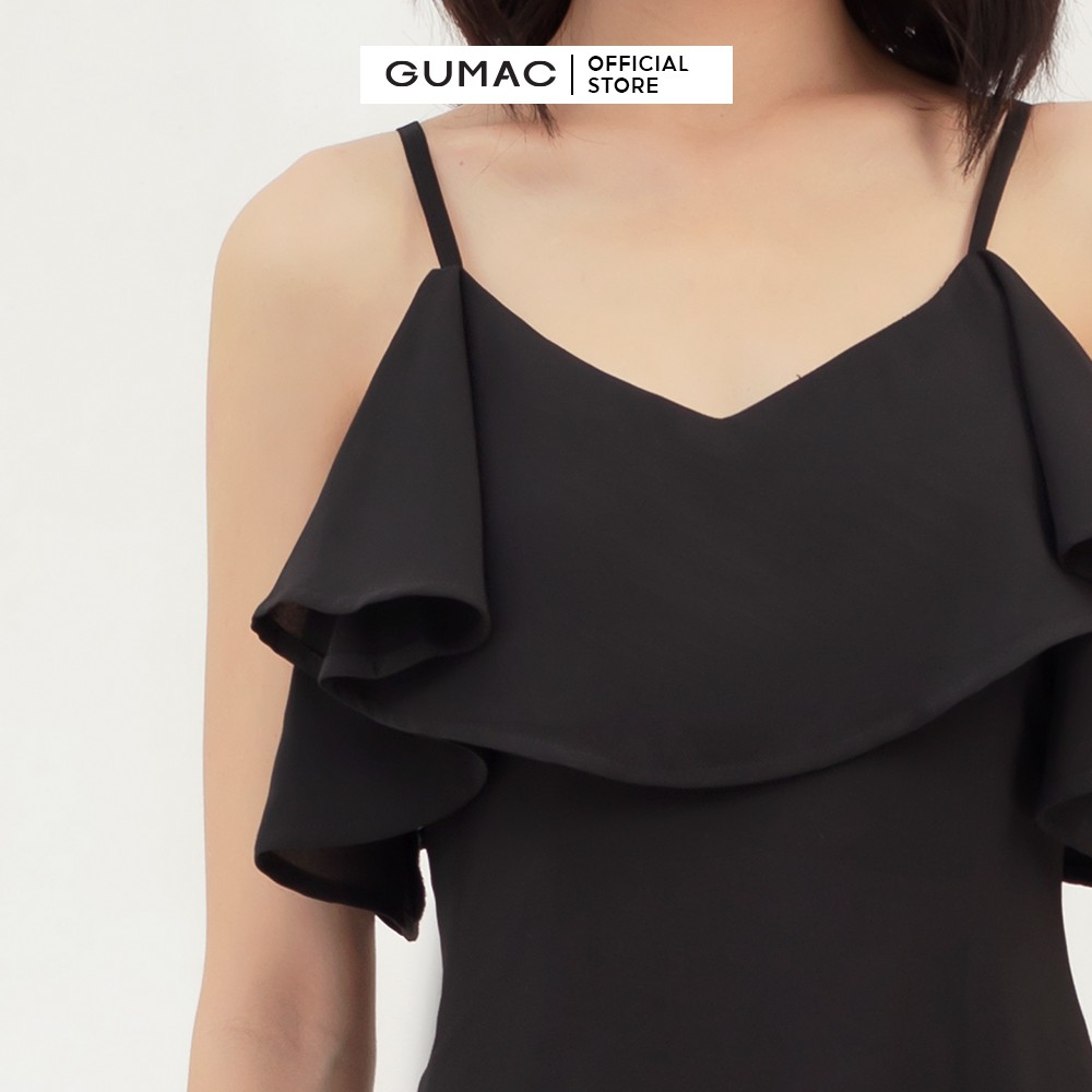 [Mã MABR07062 giảm 8% tối đa 50K đơn từ 249K] Đầm xòe nữ 2 dây đai eo phối bèo cổ GUMAC DB3102 | BigBuy360 - bigbuy360.vn