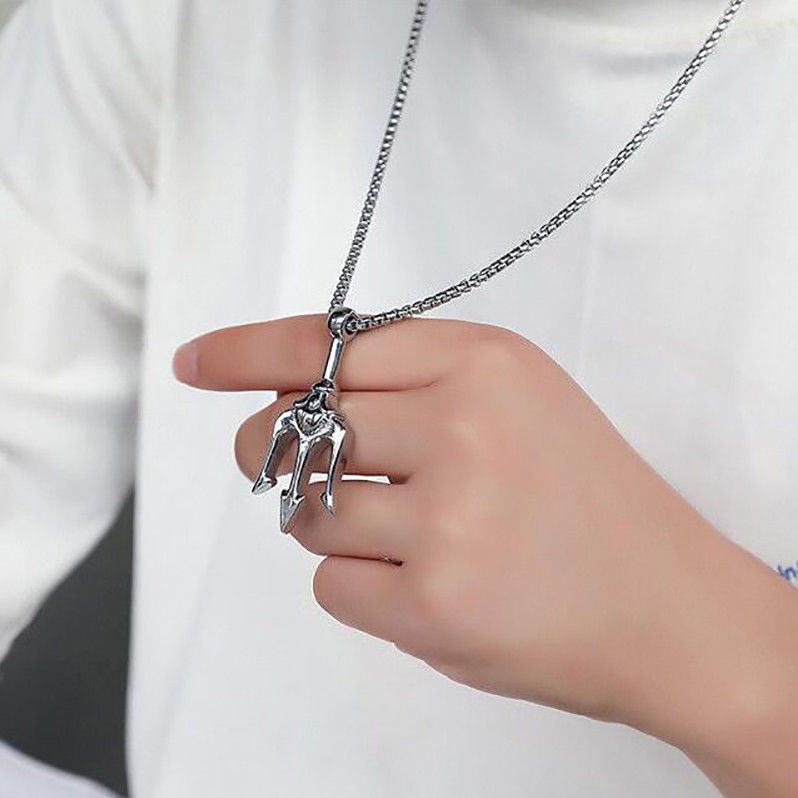 Vòng cổ nam dây chuyền màu bạc nam nữ unisex Loki Accessories Titan đẹp phụ kiện thời trang - Vòng cổ Aquaman Trident