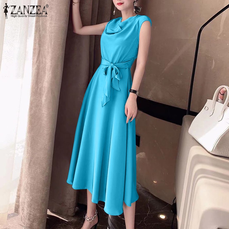 Đầm dài ZANZEA không tay thời trang thanh lịch dành cho nữ