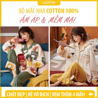 Bộ mặc nhà cotton thu đông | bộ ngủ nữ dài tay