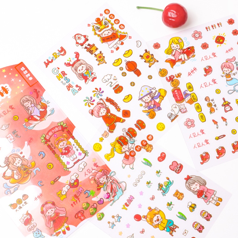 Set 4 tấm sticker nhãn dán chống nước nhựa PVC dễ thương hình cô gái, hình dán điện thoại cute