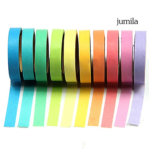 Set 10 Cuộn Băng Dính Washi Nhiều Màu Dùng Cho Trang Trí