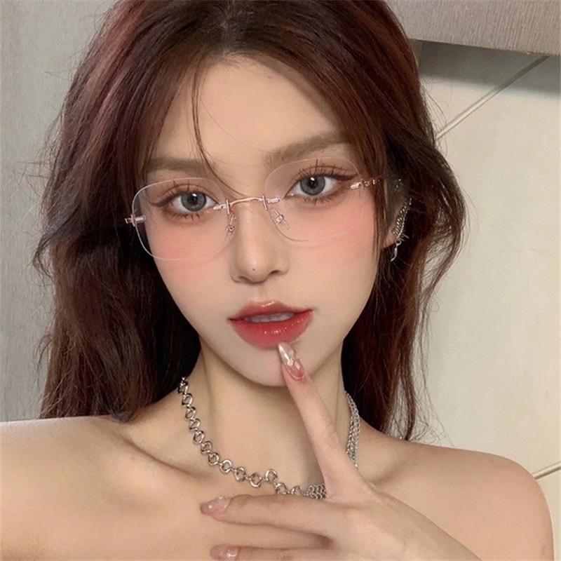 Gọng kính nam - nữ mắt cận chữ nhật không viền. Kèm tròng 0 độ 7734 Jolie eyewear chống ánh sáng xanh, UV400