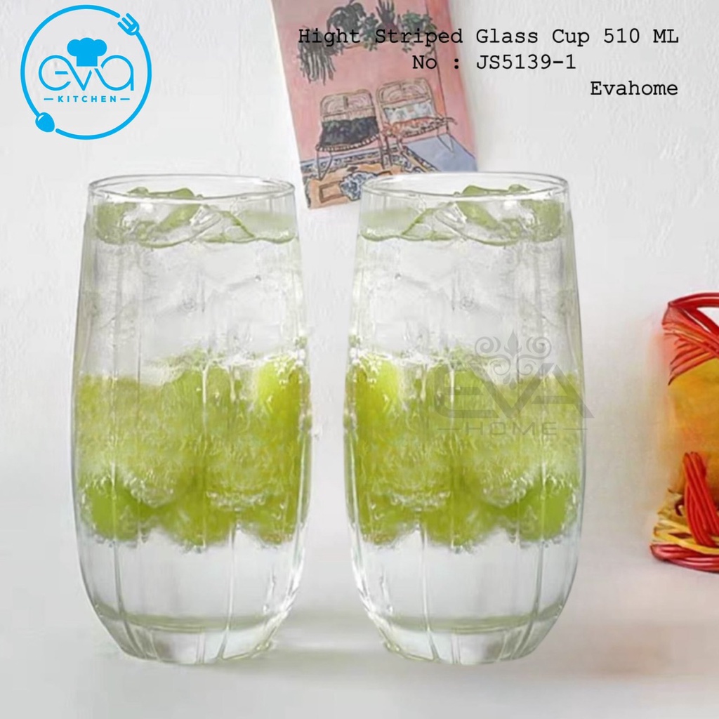Bộ 6 Cốc Ly Thuỷ Tinh Deli Bầu Sọc Cao JS5139-1 Chịu Nhiệt Hight Vertical Striped Glass Cup 510ML