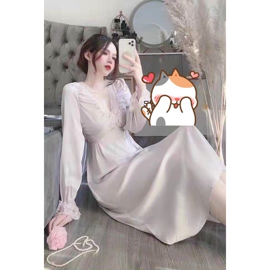 Váy ngủ lụa tiểu thư sexy cao cấp Đầm mặc nhà siêu quyến rũ