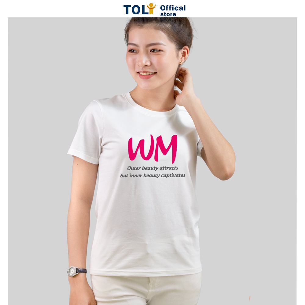 Áo thun nữ TOLI cổ tròn màu trắng in SWEET, 100% cotton 4 chiều mềm mịn, co dãn, form suông cơ bản