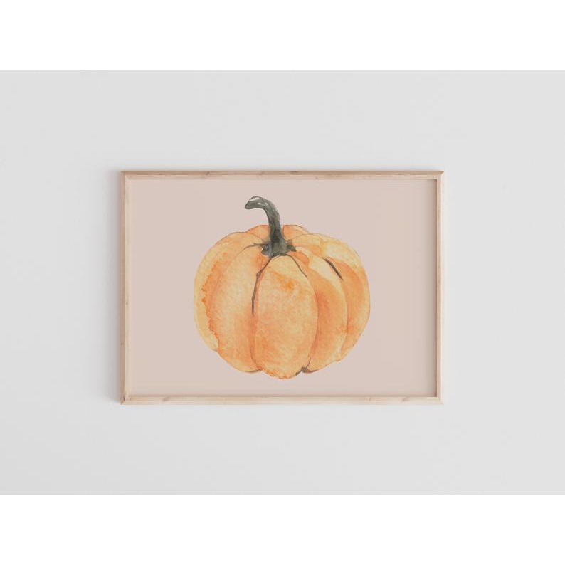 Tranh Canvas Cao Cấp | Tranh màu nước - Pumpkin Print, Watercolor Prints, Festive Art, Neutral Decor, Boho Print