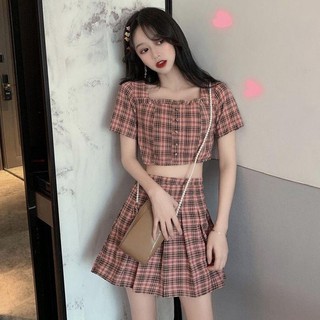 [ORDER TAOBAO/TMALL 099 ] SET 2 Món Áo Croptop Cổ Vuông+ Chân Váy Tennis Siêu Xịn
