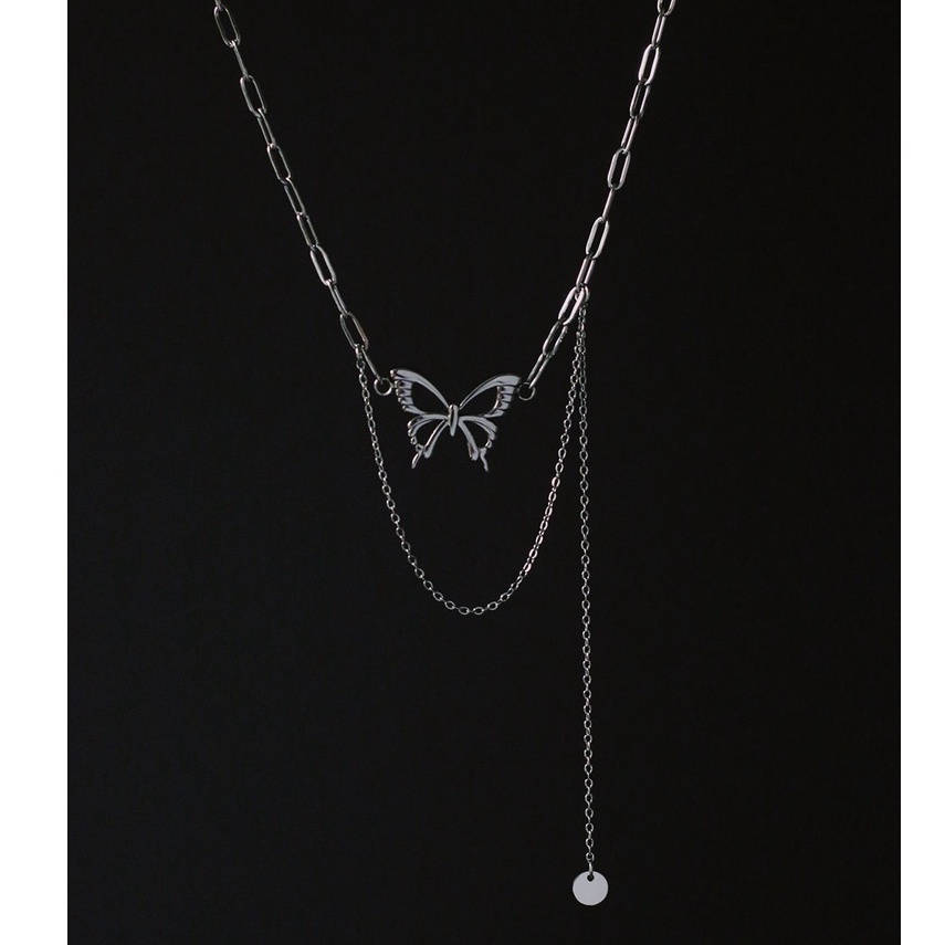 Dây chuyền titan mặt hình bướm xích vòng cung không gỉ WN2205