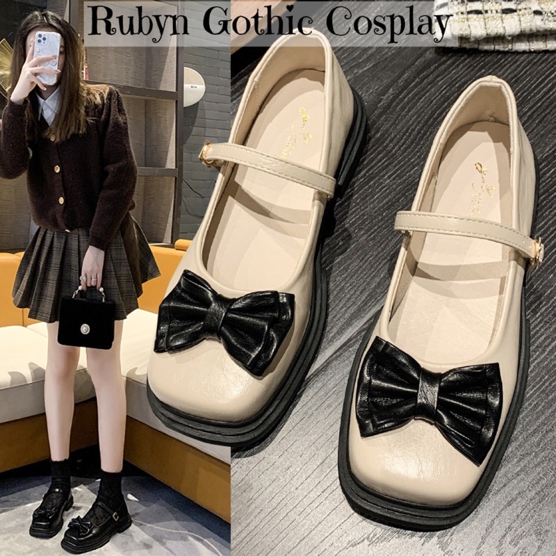 [Sẵn] ✨ Giày Lolita Retro Đính Nơ Tiểu Thư xinh xắn ( đen, trắng) size 35-40