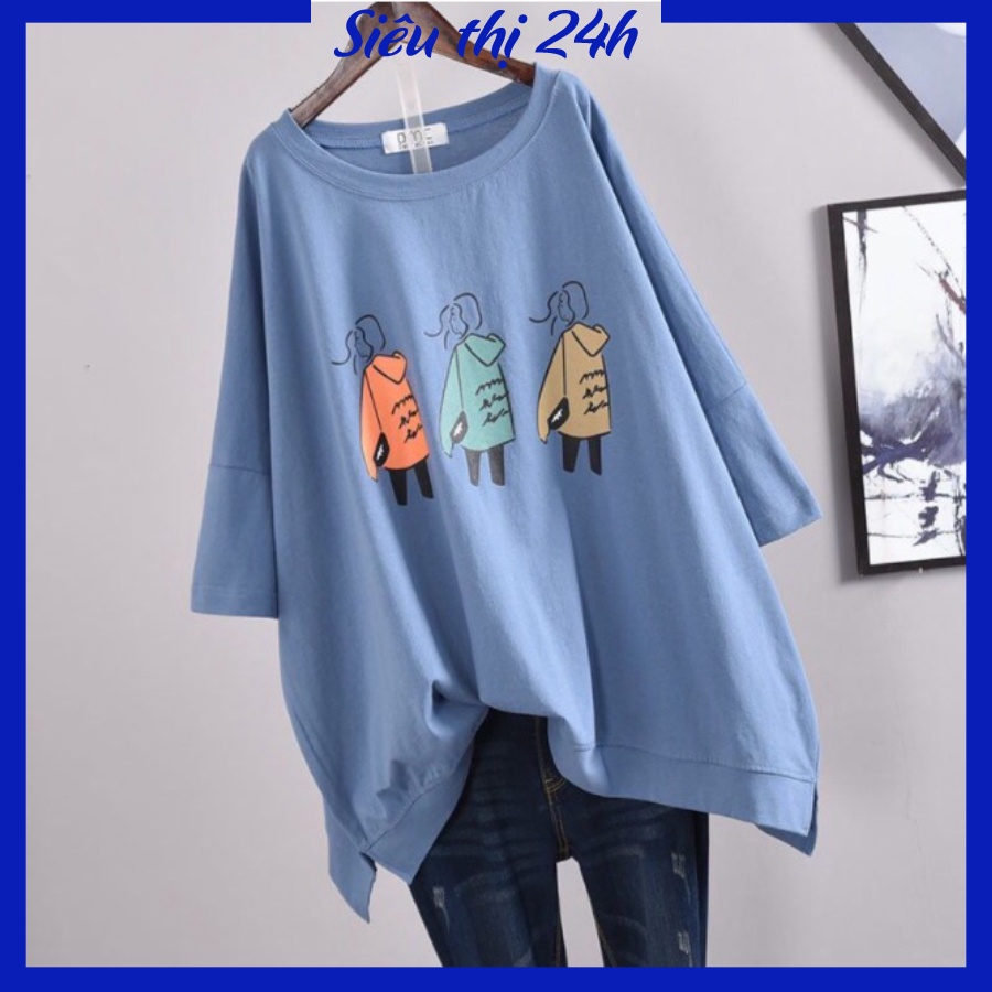 Áo thun form rộng tay lỡ, áo phông unisex Siêu thị 24 giờ, chất liệu vải mềm mát co giãn, họa tiết in hình 3 Cô Gái