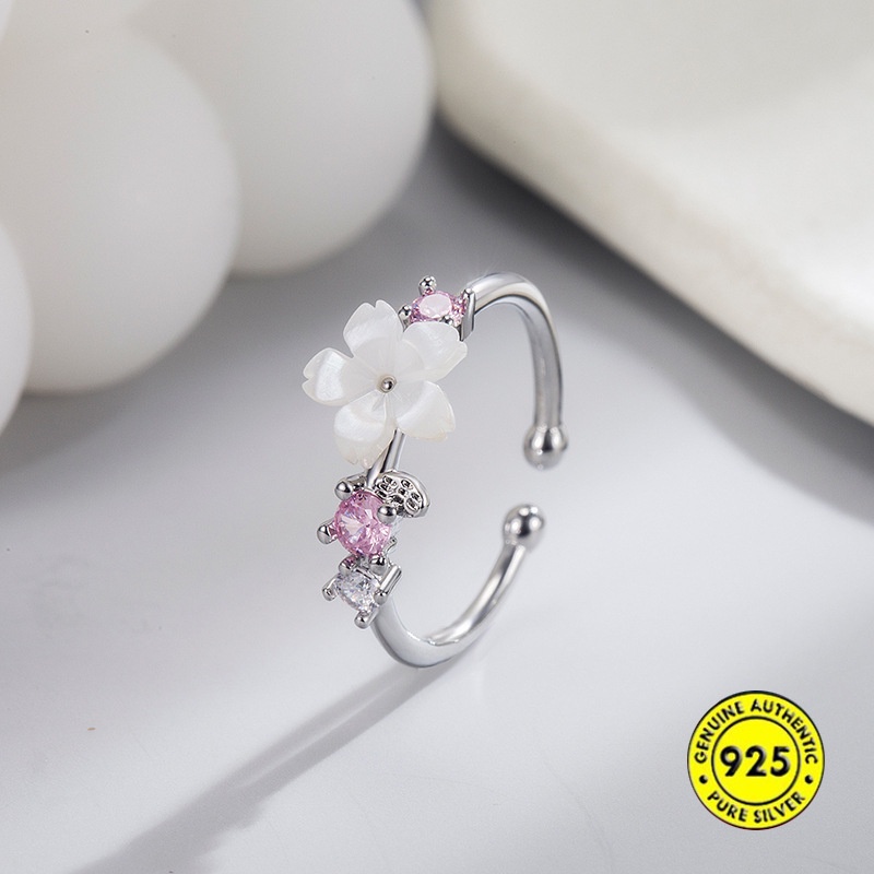 Nhẫn Mạ Bạc 925 Hình Vỏ Sò Đính Kim Cương Giả Cho Nữ